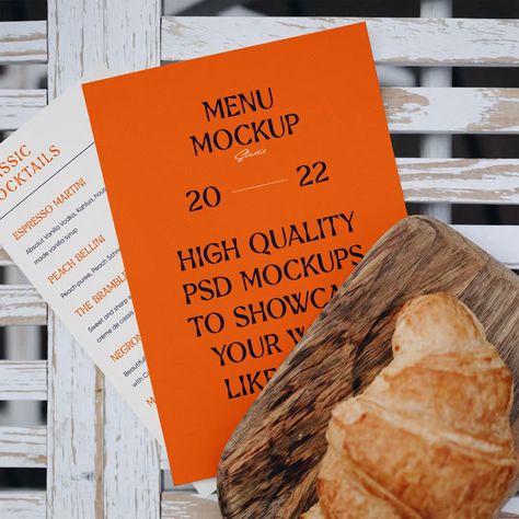 Say hello to a photo realistic Menu Cards with Croissant Mockup. Present your logos, artworks, badges or texts in a gorgeous way. Menu Mockup Free, Mockup Graphic Design, Absolut Vanilla, Graphic Design Freebies, Menu Mockup, Photography Mockup, Kraft Packaging, Peach Puree, Peach Bellini