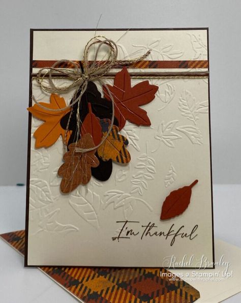 Crafting Delight: Creating a Stunning Autumn-themed Card that captures the essence of the fall season | Stamp with Rachel Cards With Leaves, Thanksgiving Card Ideas, Thanksgiving Homemade Cards, Happy Thanksgiving Cards, Fall Cards Handmade, Thanksgiving Cards Handmade, Simple Card Designs, Fall Greeting Cards, Traditional Christmas Cards