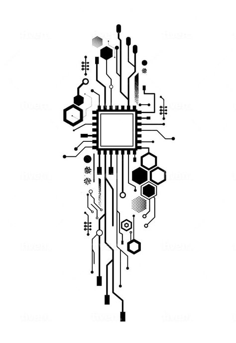 Computer Tattoo, Circuit Tattoo, Chip Tattoo, Electronic Tattoo, Tech Tattoo, Cyberpunk Tattoo, Geometric Tattoo Design, Trash Polka, Electronic Circuit