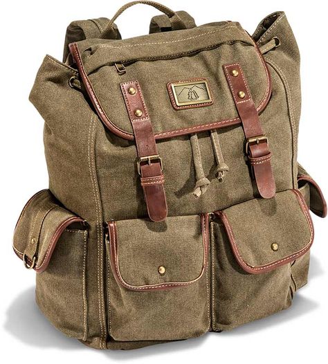 Retro Canvas Backpack | Russell's For Men Goblincore Backpack, Vintage Hiking Outfit, Reese Core, Adventurer Bag, Travelers Backpack, Adventure Equipment, Old Backpack, Bushcraft Backpack, Backpack Aesthetic