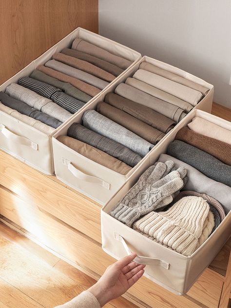 Closet Organisation, Pant Storage, Folded Clothes, Bed Platform, Clothes Storage Boxes, House Organisation, Wardrobe Organisation, Interior Design Per La Casa, Home Organisation