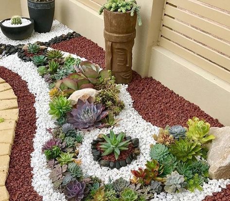 Ideas para decorar un jardín delantero Fairy Garden Design Ideas, Garden Ideas Driveway, Succulent Rock Garden, Succulent Garden Landscape, Tattoo Plant, Succulent Landscape Design, Succulent Garden Design, Rock Garden Plants, Succulent Landscaping