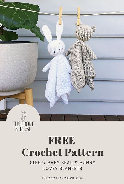 Free Amigurumi Patterns for Sleepy Bear Lovey | Theodore and Rose Crochet Lovey Free Pattern Easy, Lovey Blanket Pattern, Security Blanket Crochet Pattern, Crochet Lovey Free Pattern, Crochet Baby Projects, Crochet Beginners, Crochet Hedgehog, Crochet Free Patterns, Sleepy Bear