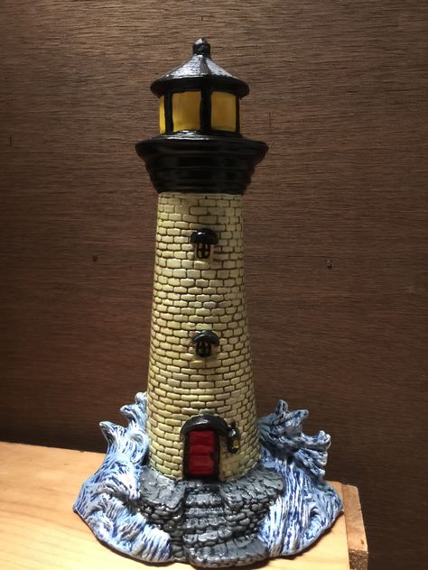 Ceramic lighthouse Polymer Clay Lighthouse, Clay Lighthouse, Lighthouse Ceramic, Lighthouse Craft, Ceramic Lighthouse, Diy Lighthouse, Lighthouse Crafts, Room Box Miniatures, Lighthouse Decor