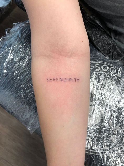 Serendipity Tattoo Ideas, Tattoo Ideas Best Friends, Euphoria Tattoo, Simple Tattoo Fonts, Serendipity Tattoo, Word Tattoo Ideas, One Word Tattoos, Army Tattoos, Word Tattoo