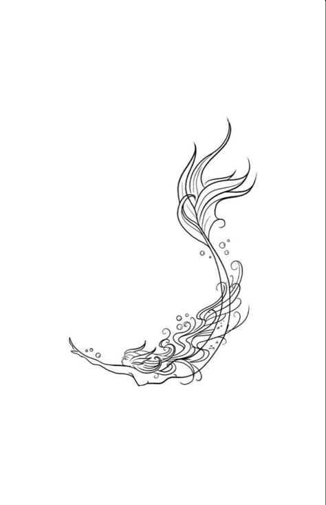 Mermaid Line Art Minimalist, Siren Tattoo Minimalist, Wave And Shell Tattoo, Mermaid Tattoo Minimalist, Mermaid Line Drawing, Minimalist Mermaid Tattoo, Simple Mermaid Tattoo, Mermaid Tattoo Ideas For Women, Mermaid Line Art