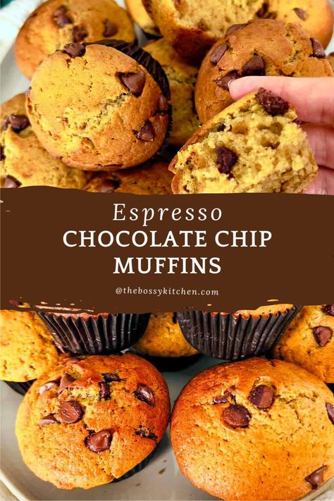 Craving a treat that's both sweet and bold? Look no further! 😋 Try our incredibly moist Espresso Chocolate Chip Muffins Recipe – The Bossy Kitchen, and indulge in a dessert that's packed with espresso and rich chocolate flavors. 🍫😍 Perfect for sharing with friends or keeping all to yourself! 🥰 Best Muffin Recipes Ever, Espresso Muffins, Rice Breakfast Recipes, Cappuccino Muffins, Chocolate Chip Muffins Recipe, Friendship Bread Recipe, Quick Brunch, Chocolate Chip Muffin, Harvest Food