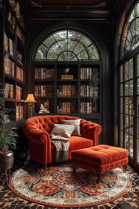 Dream Home Library Ideas - Create Your Perfect Reading Space - Puqqu Home Libraries, Dark Academia Interior, Dream Home Library, Cozy Home Library, Home Library Rooms, Dark Home Decor, Home Library Design, Casa Vintage, Dark Home