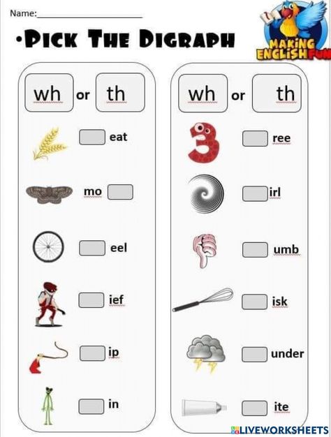 Th Worksheet, Wh Digraph Worksheets, Play Doh For Kids, Th Words, Digraphs Worksheets, Touch Math, Blends Worksheets, Classroom Lesson Plans, Phonics Lessons