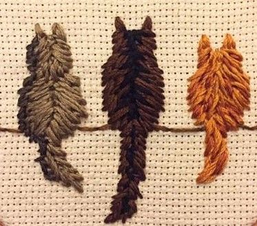 Tiny Cat Embroidery, Cat Embroidery Tutorial, Fox Embroidery Simple, Funny Cat Embroidery, Orange Cat Embroidery, Embrodiary Design Easy, Small Embroidery Ideas, Grunge Embroidery, Funky Embroidery