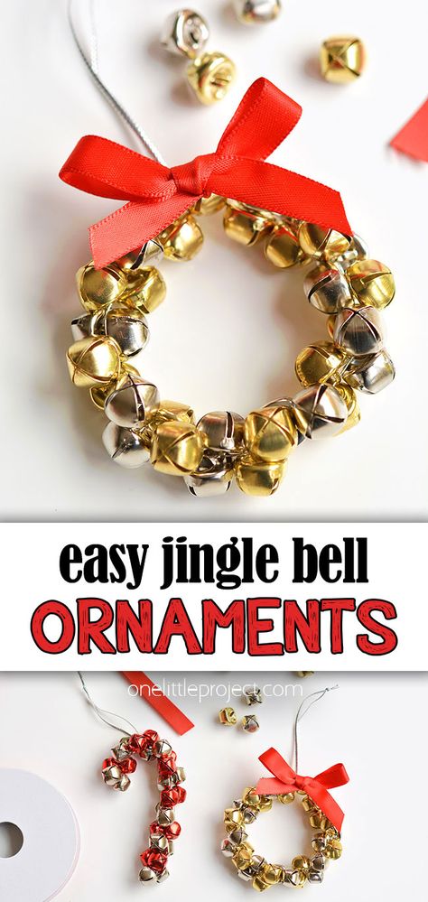 Bell Wreath Ornament, Easy Jingle Bell Crafts, Jingle Bell Ball Ornament, Diy Paper Christmas Ornaments For Kids Simple, Christmas Bells Ornaments, Easy Handmade Ornaments For Kids, Jingle Bell Christmas Ornaments Diy, Mini Jingle Bell Crafts, Plastic Ball Ornament Ideas Kids