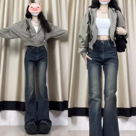 #Acubai #cute #newjeans Korean Bootcut Jeans Outfit, White Polo Outfit Women, White Long Sleeve Shirt Outfit, Flair Jeans Outfit, Outfit For Night Out, Pick Your Outfit, Peony Aesthetic, Trending Streetwear, Simple Style Outfits