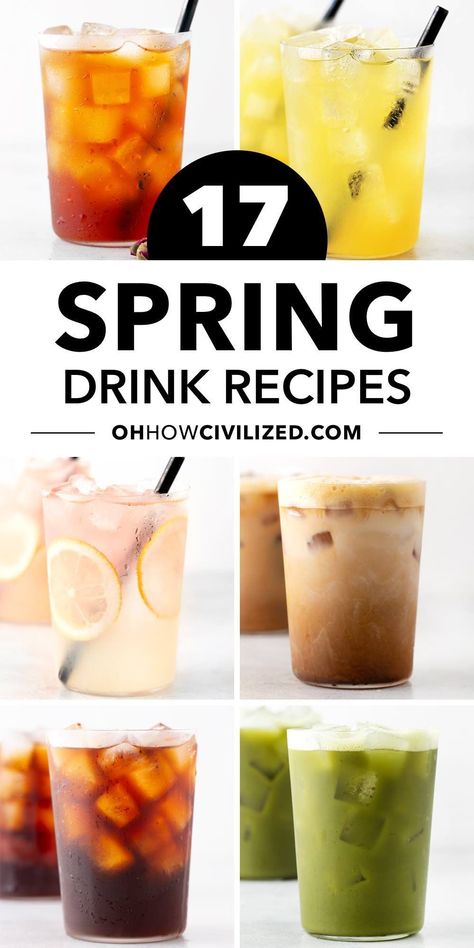 Celebrate longer days and more sunshine with these delicious spring drinks that welcome the season. Fruity, floral, and vibrant try all 17 beverages that fit the season. #springdrinks #drinkrecipes #icedtea #lemonade Summer Cafe Drinks, Spring Coffee Drinks, Pizza And Coffee, Summer Tea Recipes, Spring Drink Recipes, Different Coffee Drinks, Summer Coffee Drinks, Flavored Iced Tea Recipes, Spring Drinks