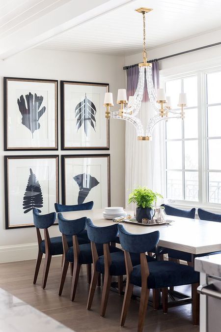 Farmhouse Dining Room Set, Blue Chairs, Dining Room Design Modern, Blue Dining Chair, Dining Room Blue, Dining Room Art, Interior Minimalista, Dining Room Interiors, Dining Room Wall Decor