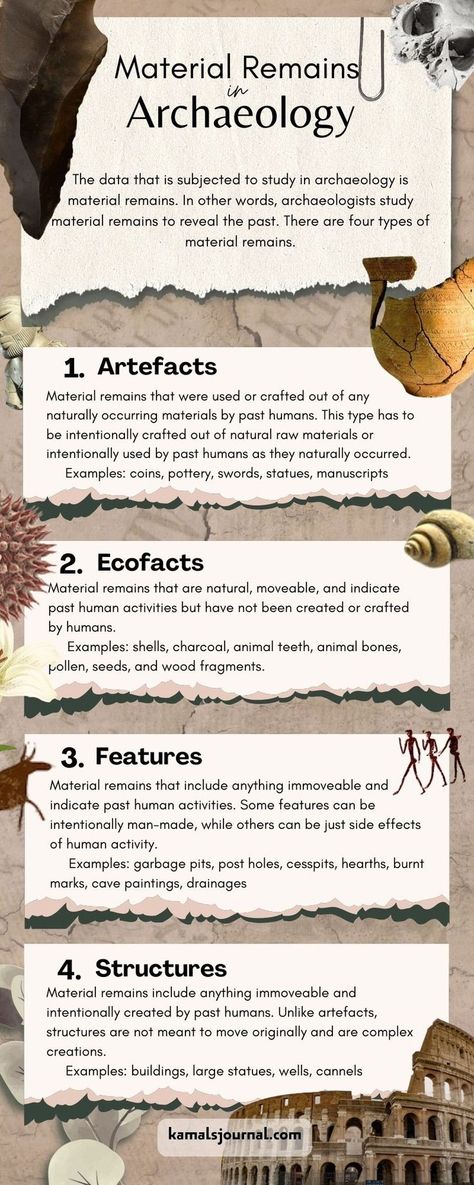 material remains in archaeology - infographic - kamalsjournal History Infographic, History Meaning, History Major, Indian History Facts, Career Vision Board, Dream Career, Future Jobs, Indian History, History Facts