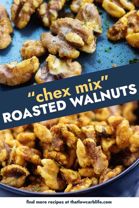 These roasted walnuts have the same seasoning blend as Chex Mix! So easy and the perfect low carb and keto snack! #recipe #nuts Homemade Chex Mix, Low Carb Life, Low Carb Low Fat Recipes, Walnut Recipes, Roasted Walnuts, Boiled Egg Diet Plan, Boiled Egg Diet, Keto Snack, Nut Recipes