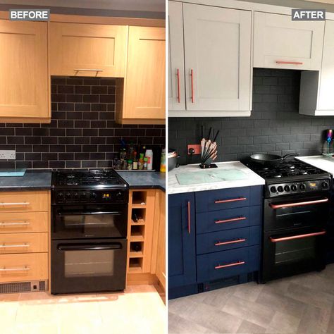 This will inspire you... Kitchen Cupboard Paint Ideas, Two Tone Cabinet, Frenchic Paint Colours, Upcycle Kitchen, Kitchen Cupboard Makeover, Cupboard Makeover, Splash Of Paint, Budget Kitchen Makeover, Kitchen Cupboards Paint