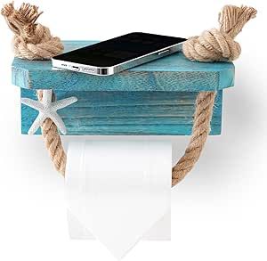 Perfeso.L Nautical Rope Toilet Paper Holder Blue Farmhouse Bathroom Decor – Wall Mount Starfish Coastal Beach Rope Towel Holder Towel Rack Unique Rustic Tissue Roll Holder with Wood Shelf Sea Decor Bathroom, Ocean Themed House Decor, Coastal Mountain Decor, Boho Beach Bathroom Decor, Bathroom Decor Ocean Theme, Wood Beach Decor, Surf Themed Bathroom, Coastal Home Decor Ideas, Moana Bathroom