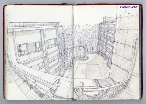 Kim Jung Gi - Imgur Junggi Kim, Kim Jung Gi, Perspective Drawing Lessons, Comic Tutorial, Perspective Art, Architectural Sketch, Perspective Drawing, Urban Sketching, Korean Artist