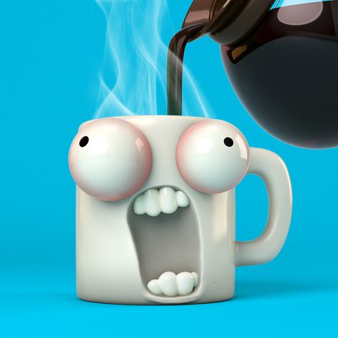 Coffee? on Behance Tanah Liat, Cool Mugs, Digital Art Illustration, Coffee Cafe, Coffee Love, Funny Coffee Mugs, Cute Mugs, Coffee Humor, Coffee Art