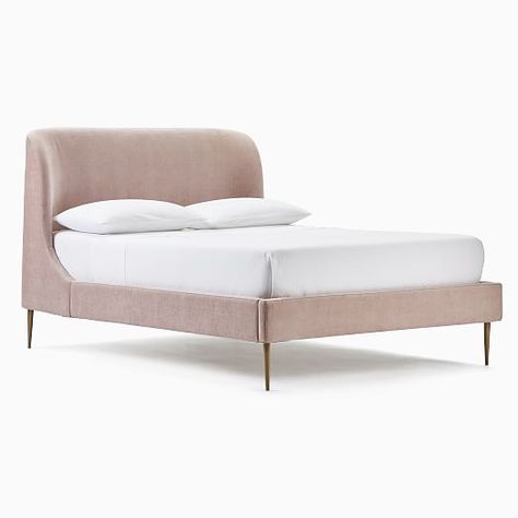 Lana Upholstered Bed (In-Stock & Ready to Ship) Lana Upholstered Bed, Apartment Lifestyle, Reclaimed Wood Beds, Modern Upholstered Beds, West Elm Bedding, Mid Century Bed, Curved Headboard, Kids Bed, Kid's Bedroom