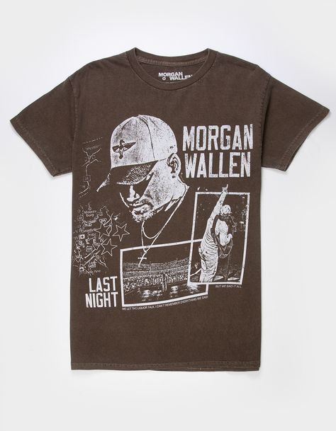 Morgan Wallen Last Night Tee. Large Graphic Screened On Front. Garment Dyed For Distressed Look. Crew Neck. Short Sleeve. 100% Cotton. Machine Wash. Imported. Country Music Merch, Cool Tees Graphics, Trendy Tee Shirts, Morgan Wallen Concert Aesthetic, Winter Graphic Tees, Morgan Wallen Clothes, Cute Country Clothes, Morgan Wallen Merch, Styling Graphic Tees Outfits