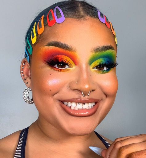 Rainbow Cut Crease, Pride Glitter, Crazy Eye Makeup, Rainbow Eye Makeup, Flawless Face Makeup, Rainbow Eyeshadow, Cut Crease Eyeshadow, Drag Queen Makeup, Pride Makeup