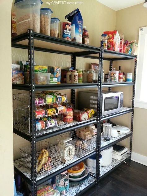 DESAIN GUDANG RUMAH TINGGAL | RAJA RAK INDONESIA Metal Shelf Pantry Kitchen Organization, Metal Pantry Shelves, Walk In Pantry Makeover, Bookshelf Pantry, Desain Pantry Dapur, Rental Kitchen Makeover, Industrial Shelves, Open Pantry, Pantry Room