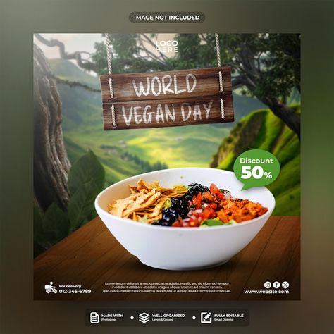 PSD world vegan day social media post te... | Premium Psd #Freepik #psd World Vegan Day Poster, World Vegan Day Creative Ads, World Vegetarian Day, Post Template Design, Hotel Ads, World Vegan Day, Social Media Post Template, About World, Social Post