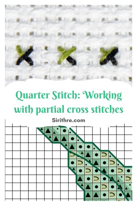 A short discussion about orking with 1/4 and 3/4 quarter stitches, and deciding which technique to use in a given cross stitch pattern. Cross Stitch Variations, Amazing Cross Stitch Patterns, 2 Color Cross Stitch Pattern, Cross Stitch Finishes With A Flat Fold, How To Read Cross Stitch Pattern, Cross Stitch On Fabric, Cross Stitch Guide, Different Cross Stitch Stitches, Free Easy Cross Stitch Patterns