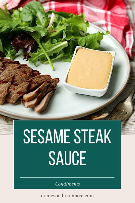 This Sesame Steak Sauce is a delicious dipping sauce for steak, but also works as a sauce for chicken or other meat, or even as a salad dressing! #steaksauce #condimentrecipes #glutenfree Sesame Steak Sauce, Dipping Sauce For Steak, Steak Sauce Recipe, Sauce For Steak, Sauce For Chicken, Steak Sauce, Sauce Recipe, Dipping Sauce, Salad Dressing