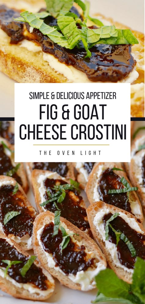 Fig Jam And Goat Cheese, Fig Goat Cheese, Crostini Appetizer, Easy Delicious Appetizers, Party Crowd, Cheese Crostini, Goat Cheese Crostini, Crostini Appetizers, Crostini Recipes