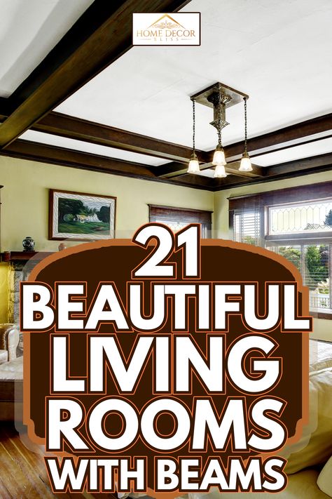 Decorative Beams Living Rooms, Timber Beams Living Room, Living Room With Faux Beams, Natural Beams Living Room, Wooden Beam Ceiling Living Room, Beamed Living Room, Ceiling Beams In Open Floor Plan, Half Vaulted Ceiling With Beams, How To Decorate Beams In House