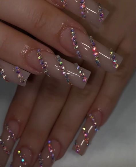 Long Acrylic Nail Designs, Nails Design With Rhinestones, Girly Acrylic Nails, Long Acrylic Nails Coffin, Long Square Acrylic Nails, Bling Acrylic Nails, Gem Nails, Pink Acrylic Nails, Square Acrylic Nails