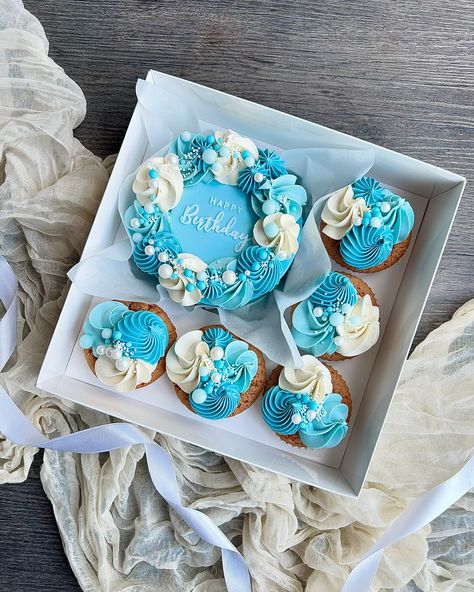 🩵 P A S T E L • B L U E S 🩵 • Sky Blue & White @colour.mill • Sprinkles @cakenbakeonline @shirebakery • Embosser @lissieloulondon • Packaging @bakeboxesuk DM or EMAIL to order 🩵 #bento #bentobox #bentocake #bentocakes #bentocakeandcupcakes #skyblue #bluecake #birthdaycake #cupcakes #cupcakedecorating #bentoideas #bentoinspo #bentodecorating #caketutorial #buttercream #buttercreamcakes #buttercreampiping #pipingtechniques #pipingtutorial #essexcakes #essexcakemaker #essexcakeshop #harlo... Bento Box Cake With Cupcakes, Blue Bento Cake, Bento Cake And Cupcakes, Beautiful Cupcakes Birthday, Bento Box Cake, Cake Bento, Modern Birthday Cakes, Bento Cakes, Chocolate Cake Designs