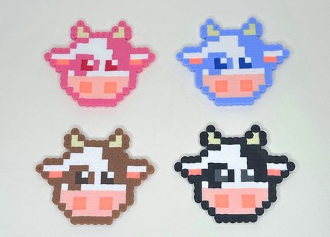 Perler Bead Ornaments Pattern, Alt Crafts, Mini Cows, Pearl Beads Pattern, Fusion Beads, Barbie Costume, Perler Crafts, Beads Designs, Cow Head