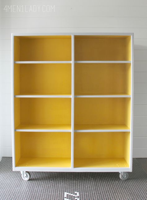 Yellow Bookshelves, Amy Howard Paint, Neon Home Decor, Bookcase Ideas, Painting Bookcase, Shade Of Yellow, Kindergarten Interior, Painted Bookshelves, Rainbow Bedroom