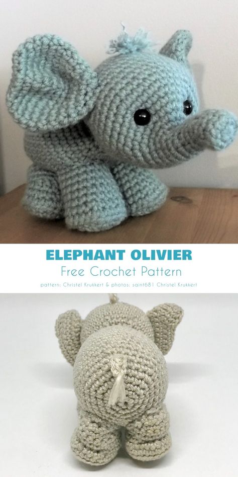 Free Crochet Patterns For Elephants, Free Pattern Crochet Elephant, No Sew Crochet Elephant, Elephant Crochet Free Pattern, Animuguri Crochet Free Pattern, Free Elephant Crochet Pattern, Crochet Eyes Free Pattern, Elephant Crochet Pattern Free, Free Crochet Elephant Pattern