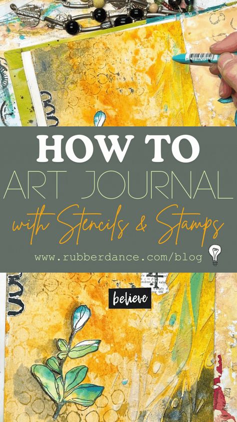 Calling all art journaling enthusiasts! Our newest blog post is live and it's a must-read! We're sharing a step-by-step tutorial on creating a beautiful mixed media page using stencils and stamps. Art Journal Mixed Media, Mixed Media Art Journaling Tutorials, Free Mixed Media Tutorials, Mixed Media Art Journaling Ideas, Mixed Media Art Journal Pages, Fodder School, Diy Journaling, Collage Recipes, Art Journaling Supplies