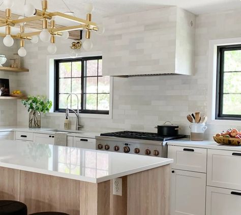 Kitchen Backsplash & Range Hood by Chris Loves Julia | Bedrosians Tile & Stone Cloe Ceramic Tile, Chloe Tile Bedrosians, White Chloe Tile Kitchen Backsplash, Chloe Bedrosians Tile, Chloe White Tile Bedrosians, Chloe Backsplash, Bedrosians Chloe, Chloe Tile Kitchen Backsplash, Bedrosians Cloe Tile White