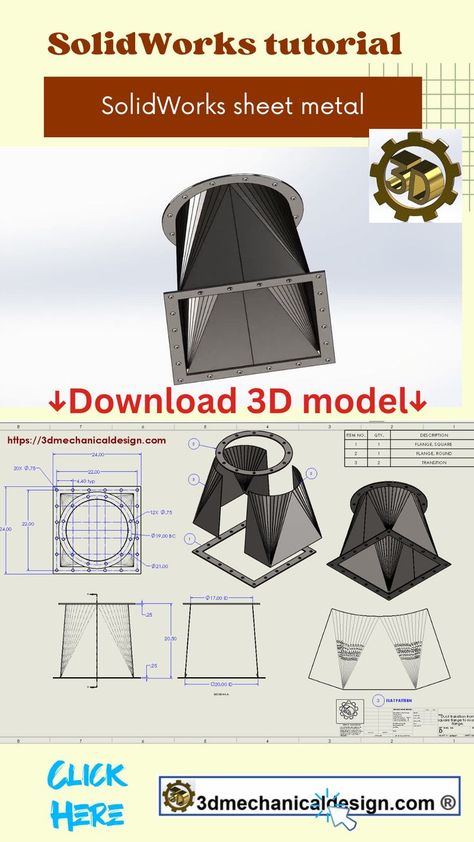 3d modeling #3dmechanicaldesign, #SolidWorkstutorial, #3dmodeling , #caddesign , #SolidWorkssheetmetal, #SolidWorks2025, #3dmodeling Solidworks Tutorial, Air Duct, Cad Design, Engineering Design, 3d Modeling, Sheet Metal, Square, Design