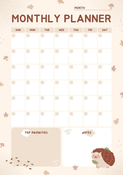 September Weekly Planner, Month Planner Template, Cute Monthly Planner, Free Printable Weekly Planner Template, Monthly Planner Journal, Monthly Planner Ideas, Student Daily Planner, Monthly Planner Digital, Autumn Planner