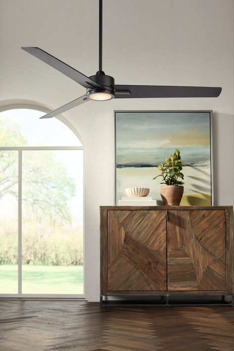 The feeling of a fresh breeze is always welcomed 😊 60" Monte Largo Matte Black Modern LED Ceiling Fan with Remote- Style 86p14 Indoor ceiling fans for living room, bedroom, entryway in modern, contemporary, mid-century modern, coastal, and more. Ceiling Fan For High Ceilings, Organic Modern Ceiling Fan, Ceiling Fans Living Room, Modern Fans Ceiling, Ceiling Fan In Living Room, Ceiling Fan Living Room, Mid Century Modern Ceiling Fan, Living Room Fans, Living Room Ceiling Fan