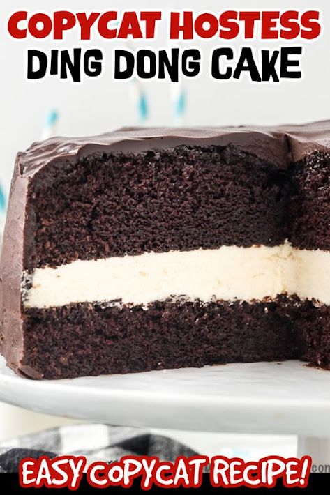 Copycat Hostess Ding Dong Cake | Tha Munchies Chocolate Cake Cream, Cake Cream Filling, Ding Dong Cake Recipe, Ding Dong Cake, Hostess Cupcakes, Chocolate Sheet Cake, Cake Cream, Cream Filling, Fudge Cake