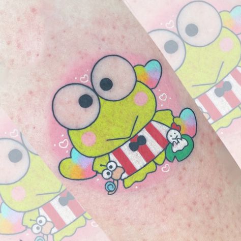 Kerropi Tattoo, Keroppi Tattoo, Grunge Tats, Sanrio Tattoos, Kitty Tattoos, Tattoos 2024, Friend Wallpaper, Kitty Tattoo, Hello Kitty Tattoos