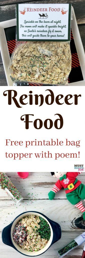 Santa's Magic Reindeer Food recipe and free printable reindeer food poem bag topper! Make this reindeer food to put out for Santa's reindeer on Christmas Eve! Magic Reindeer Food Recipe, Magic Reindeer Food Printable, Reindeer Food Recipe, Reindeer Food Poem, Reindeer Food Label, Reindeer Food Printable, Diy Christmas Treats, Magic Reindeer Food, Christmas Eve Traditions