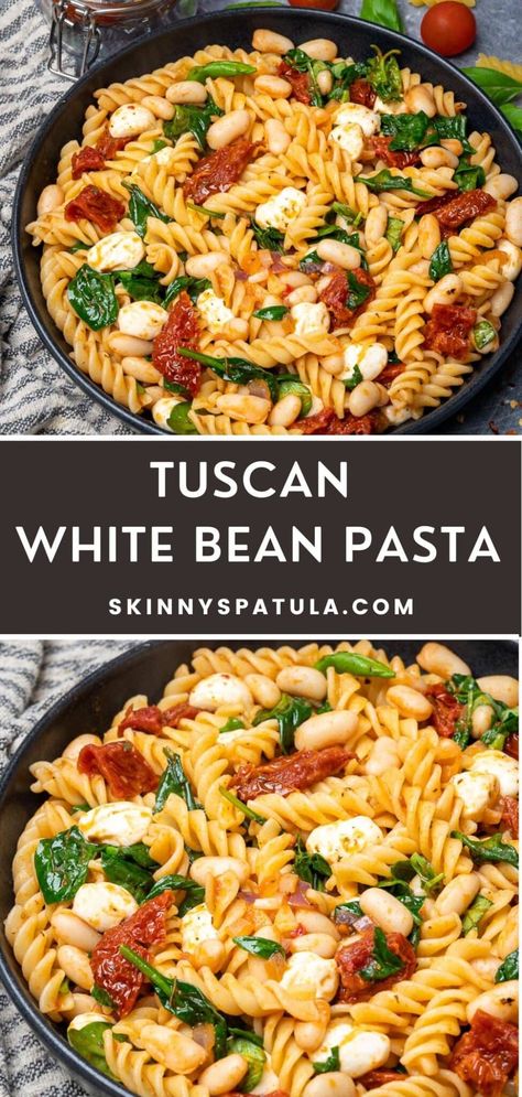 Tuscan White Bean Pasta Meals With White Beans, White Bean Pasta Recipe, Italian Bean Dishes, White Bean And Pasta Recipes, Pasta Salad With Beans, Recipe With White Beans, Tuscan Veggie Pasta, Pasta Beans Recipes, Pasta And White Beans