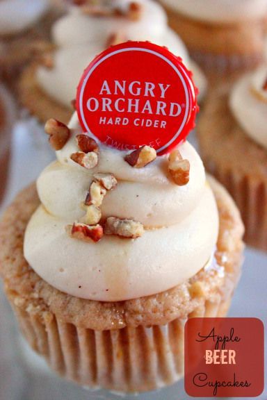 Angry Orchard cupcakes. I plan on making a different recipe but this is a good start. And I'm making Fireball buttercream... Superbowl XLVIII baby!!. Angry Orchard Cupcakes, Apple Beer, Best Apple Desserts, Beer Cupcakes, Angry Orchard, Hard Cider, Think Food, No Sugar Foods, Köstliche Desserts