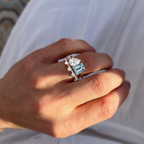 Dramatic Engagement Rings, Aquamarine Toi Et Moi Ring, Wide Engagement Ring, Mens Diamond Band, Band Ideas, Wedding Ring Styles, Future Engagement Rings, Wedding Day Jewelry, Dream Engagement