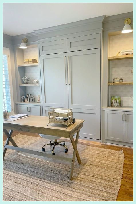 [SponsoredPost] 32 Perfect Small Home Office In A Spare Room Guides To Check Out This Spring #smallhomeofficeinaspareroom Small Den Guest Room Combo, Flex Room With Murphy Bed, Coastal Murphy Bed Ideas, Coastal Murphy Bed, Murphy Bed Dining Room, Guest Space In Basement, Modern Farmhouse Murphy Bed, White Oak Murphy Bed, Office Murphy Bed Desk